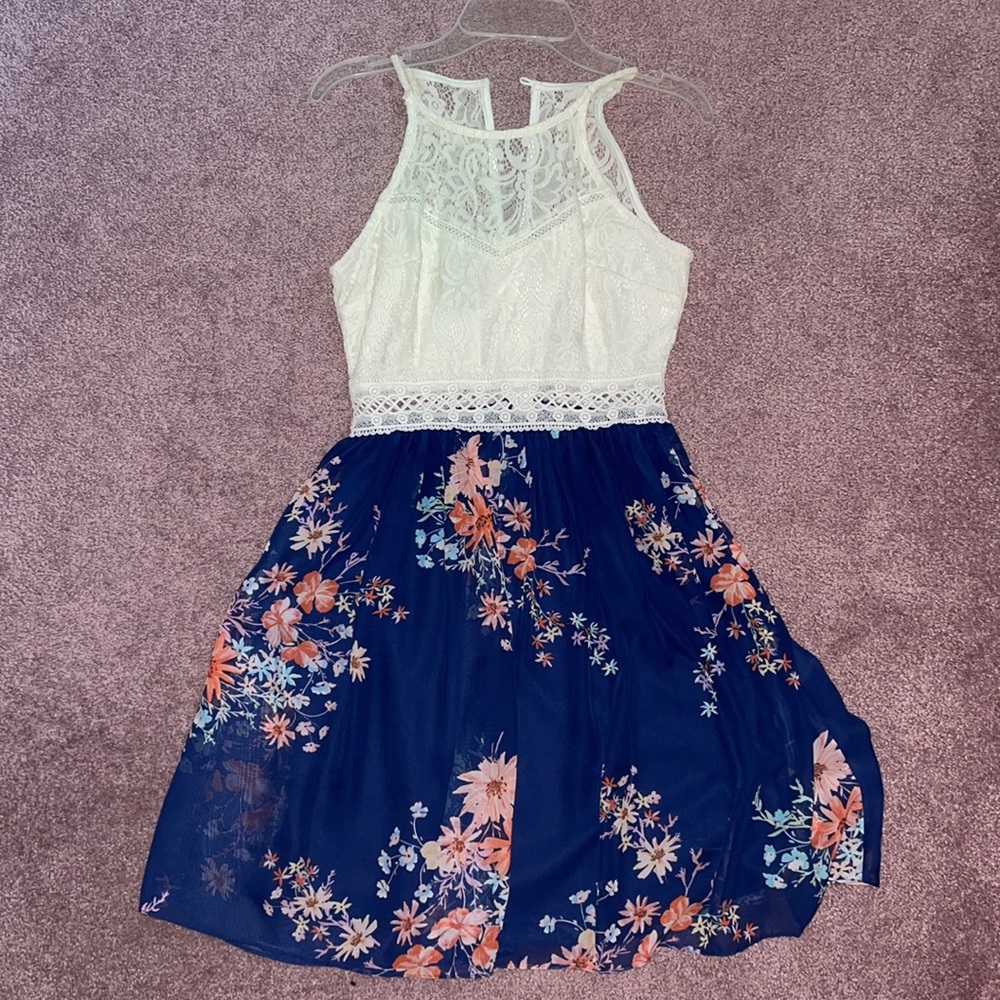 Half Lace/Half Floral Chiffon Dress
